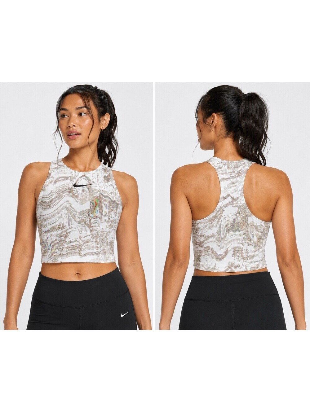 Nike Dri-FIT Womens M Marble Print Crop Tank - Tight Fit Multicolor Swoosh NWOT